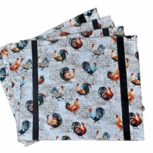 Supreme Accents Hens and Roosters Quilted Place mat Black Set of 4