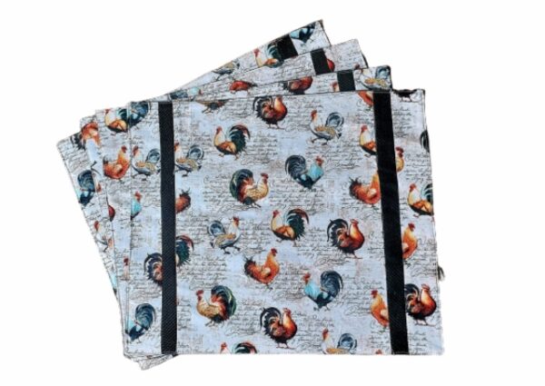 Supreme Accents Hens and Roosters Quilted Place mat Black Set of 4