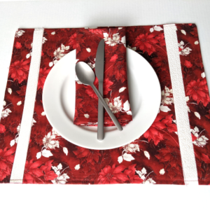 Supreme Accents Red Poinsettia Place mat and Napkin