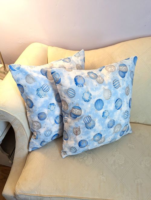 Supreme Accents Blue Ornaments Christmas Throw Pillow Set