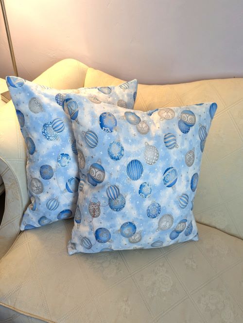 Supreme Accents Blue Ornaments Christmas Throw Pillow Set