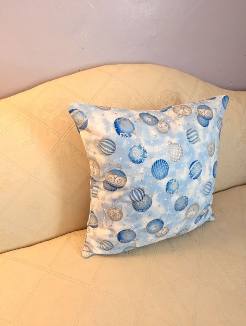 Supreme Accents Blue Ornaments Christmas Throw Pillow