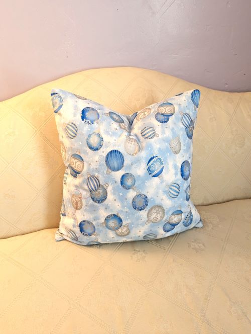 Supreme Accents Blue Ornaments Christmas Throw Pillow