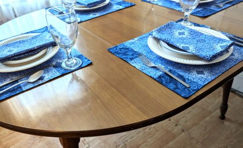 Supreme Accents Stone Blue Placemat Napkin Set Modern Placemats and napkins