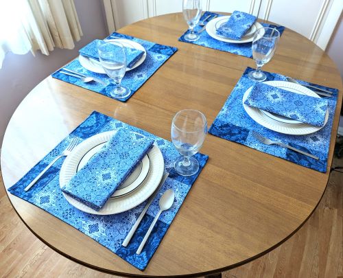 Supreme Accents Stone Blue Placemat Napkin Set Modern Placemats and napkins