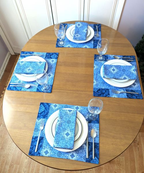 Supreme Accents Stone Blue Placemat Napkin Set Modern Placemats and napkins