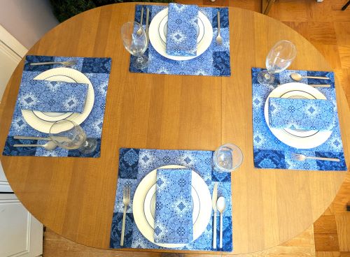 Supreme Accents Stone Blue Placemat Napkin Set Modern Placemats and napkins