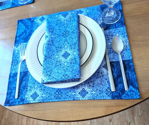 Supreme Accents Stone Blue Placemat Napkin Set Modern Placemats and napkins