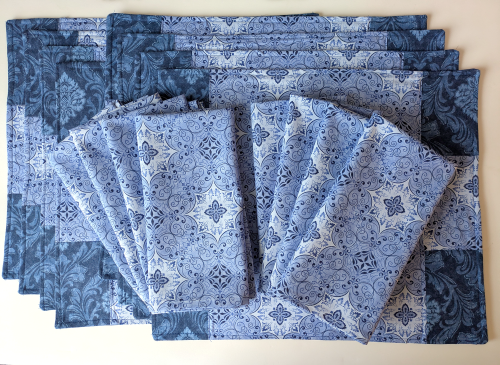 Supreme Accents Stone Blue Placemat Napkin Set of 8 Modern Placemats and napkins