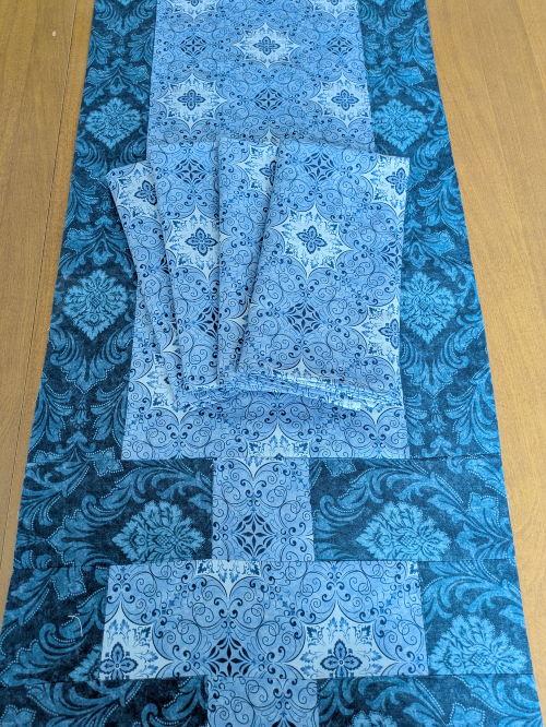 SupremeAccents_ Stone Blue Table Runner Napkin Set of 4 Spring table runner Summer table runner Modern table runner