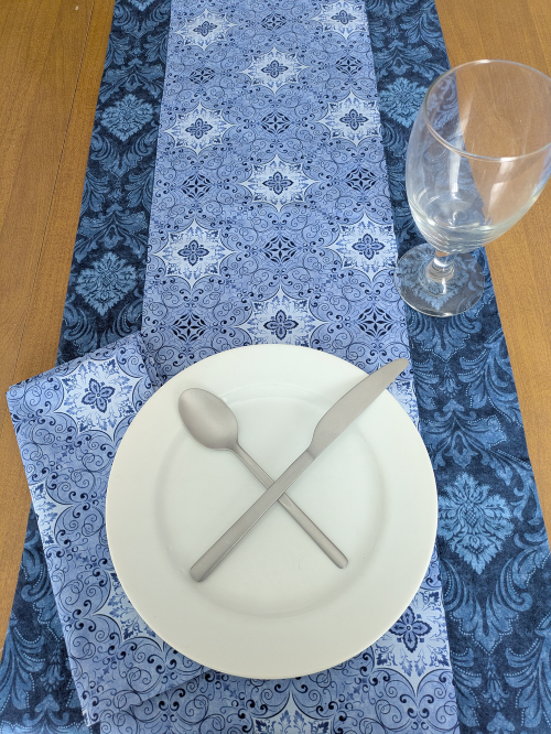 SupremeAccents_ Stone Blue Table Runner Napkin Set Spring table runner Summer table runner Modern table runner