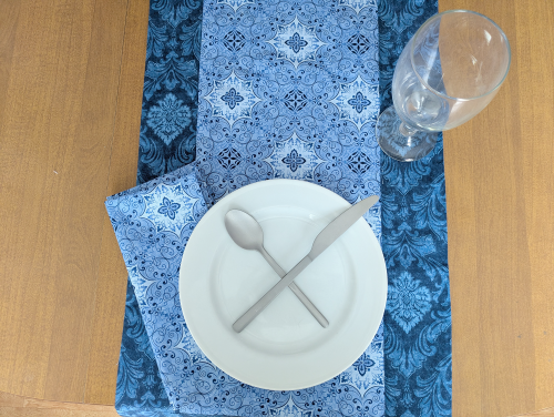 SupremeAccents_ Stone Blue Table Runner Napkin Set Spring table runner Summer table runner Modern table runner