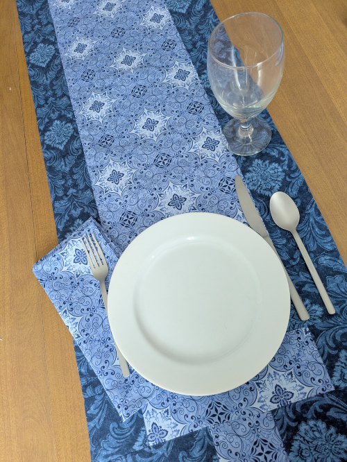 SupremeAccents_ Stone Blue Table Runner Napkin Set Spring table runner Summer table runner Modern table runner