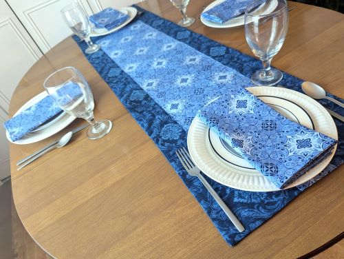 SupremeAccents_ Stone Blue Table Runner Napkin Set Spring table runner Summer table runner Modern table runner