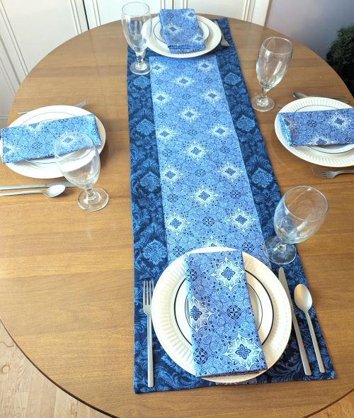 SupremeAccents_ Stone Blue Table Runner Napkin Set Spring table runner Summer table runner Modern table runner