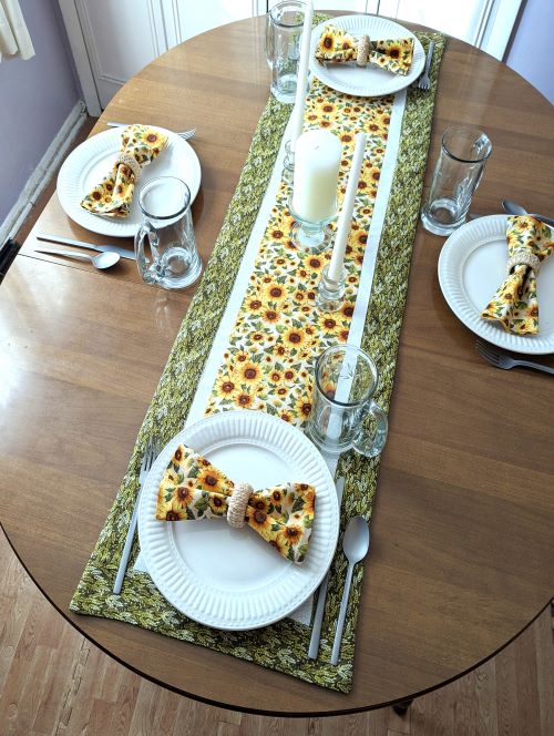 Supreme Accents Sunflower Table Runner and Dinner Table Napkins Set Floral table runner Summer table runner Spring table runner