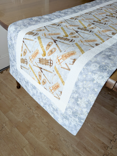 SupremeAccents_Rustic Sledding Runner Christmas Table Runner Dining Table Handmade Table Runner Holiday Table Decor Holiday Table Runner Modern Table Runner mountain table runner Rustic table runner seasonal table linens sledding table runner Table runner for kitchen island winter dining room winter table runner