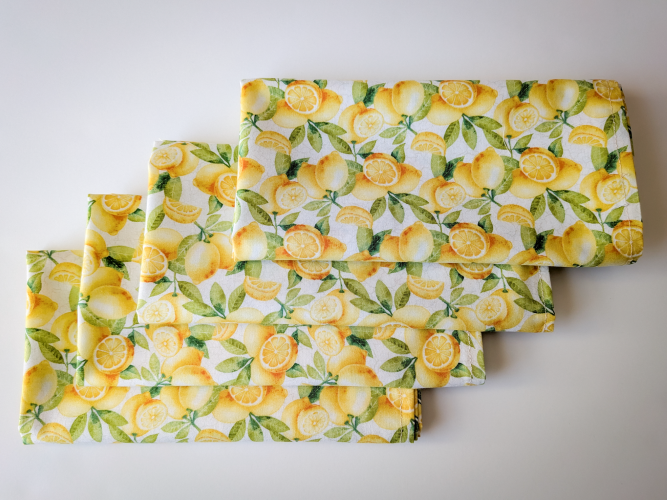 Supreme Accents_ Handmade Lemon Fabric Napkins reusable 100% cotton dinner napkins soft absorbent fabric napkins artisan-made kitchen textiles farmhouse lemon print cloth napkin set