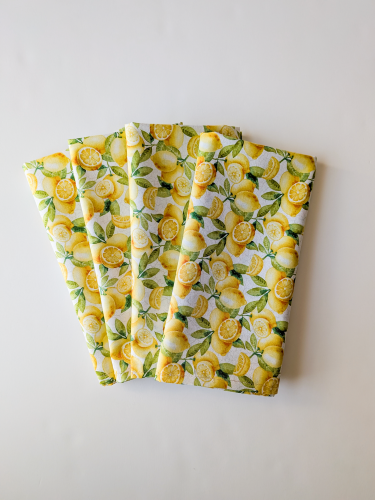 Supreme Accents_ Handmade Lemon Fabric Napkins reusable 100% cotton dinner napkins soft absorbent fabric napkins artisan-made kitchen textiles farmhouse lemon print cloth napkin set