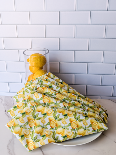 Supreme Accents_ Handmade Lemon Fabric Napkins reusable 100% cotton dinner napkins soft absorbent fabric napkins artisan-made kitchen textiles farmhouse lemon print cloth napkin set