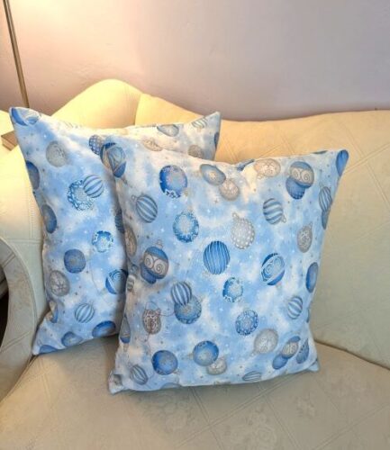 Blue Ornaments Christmas Throw Pillow Two Set