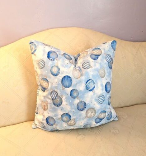 Blue Ornaments Christmas Throw Pillow