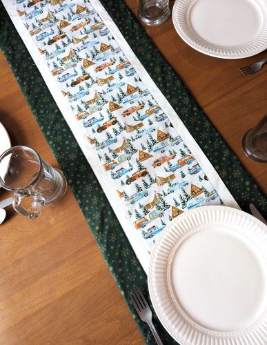 Camper Christmas Table Runner Green
