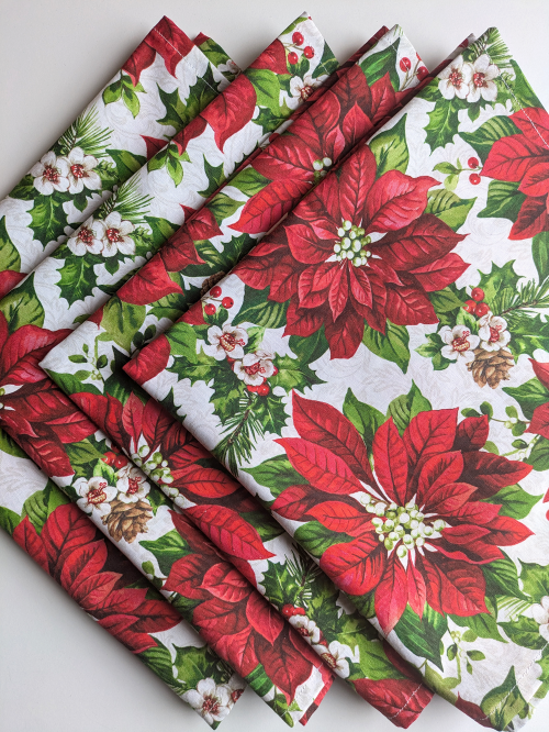 Fresh Poinsettia Dinner Table Napkins - Image 8