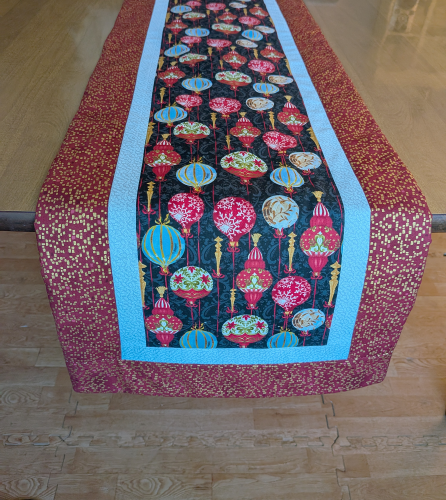 Holiday Wishes Ornament Table Runner Ruby