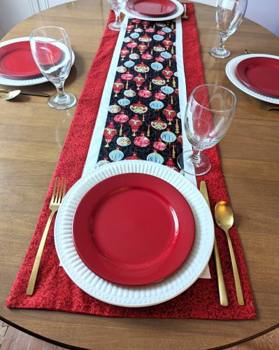 Holiday Wishes Ornament Table Runner Red - Image 3