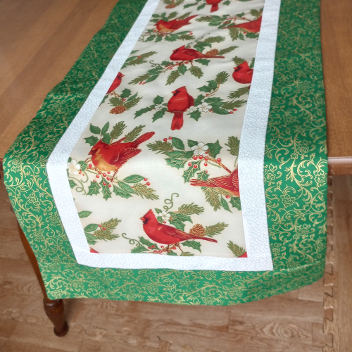 Red Cardinals Table Runner Green