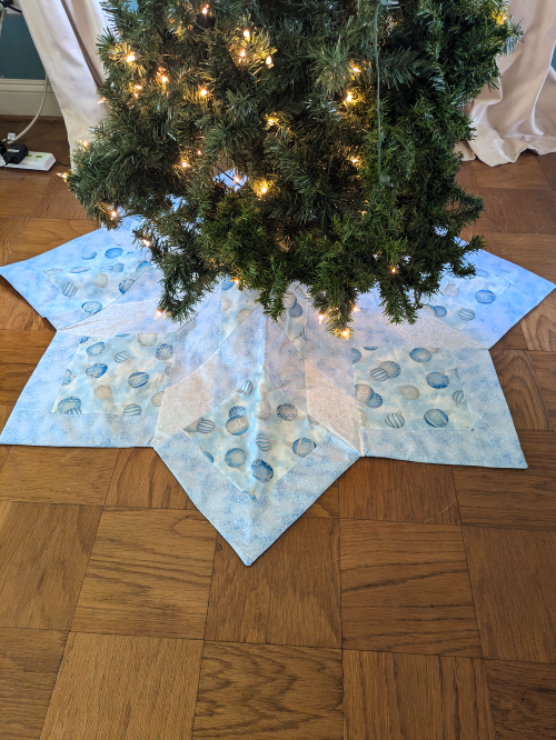 Blue Ornaments Christmas Tree Skirt Star