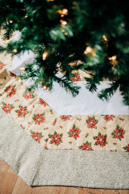 Striped Gold Poinsettia Tree Skirt