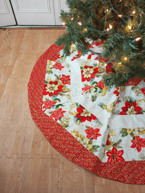 Striped Poinsettia Christmas Tree Skirt - Image 3