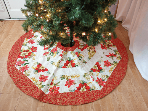 Striped Poinsettia Christmas Tree Skirt - Image 4