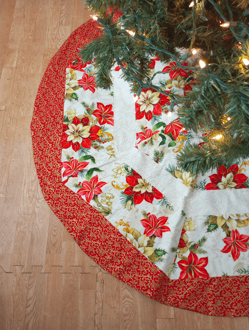 Striped Poinsettia Christmas Tree Skirt