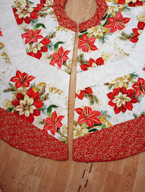 Striped Poinsettia Christmas Tree Skirt - Image 6