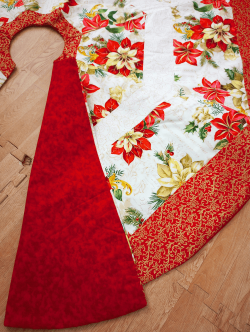 Striped Poinsettia Christmas Tree Skirt - Image 7