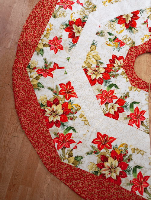Striped Poinsettia Christmas Tree Skirt - Image 5