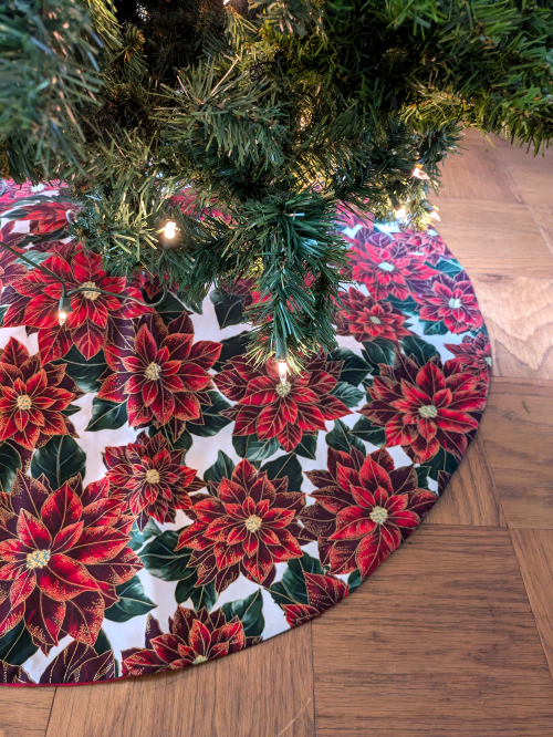 Burgundy Poinsettia Tree Skirt - Image 5