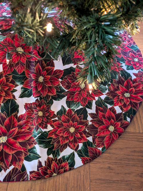 Burgundy Poinsettia Tree Skirt - Image 2