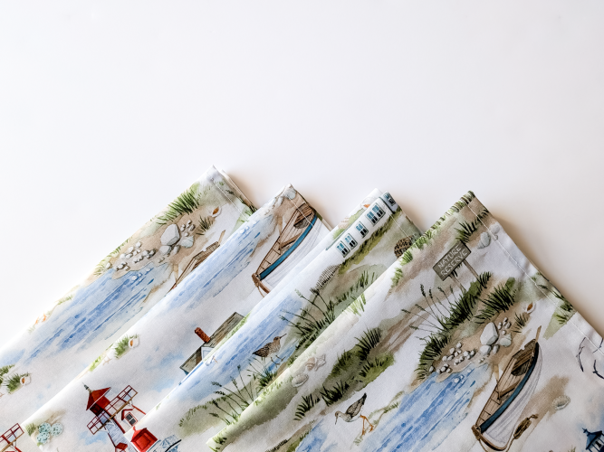 Lighthouse Napkins Handmade coastal kitchen decor ideas Nautical theme dining room accessories Unique lighthouse patterned home accents Eco-friendly reusable cloth napkins for summer Set of 4 handmade cotton napkins with lighthouses Soft cotton nautical napkins for beach house Washable handmade cloth napkins for coastal theme Premium cotton lighthouse napkins for dinner parties