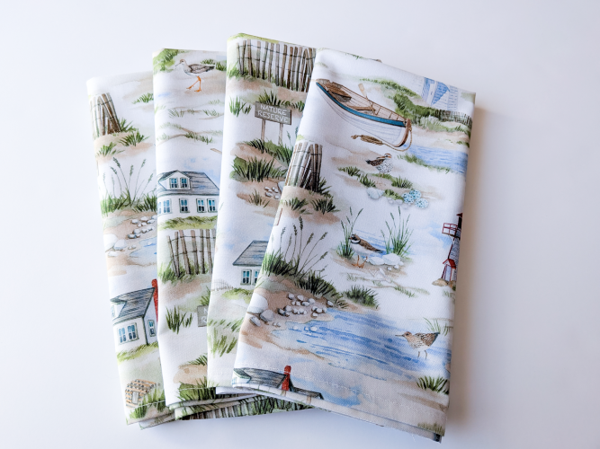 Lighthouse Napkins Handmade coastal kitchen decor ideas Nautical theme dining room accessories Unique lighthouse patterned home accents Eco-friendly reusable cloth napkins for summer Set of 4 handmade cotton napkins with lighthouses Soft cotton nautical napkins for beach house Washable handmade cloth napkins for coastal theme Premium cotton lighthouse napkins for dinner parties