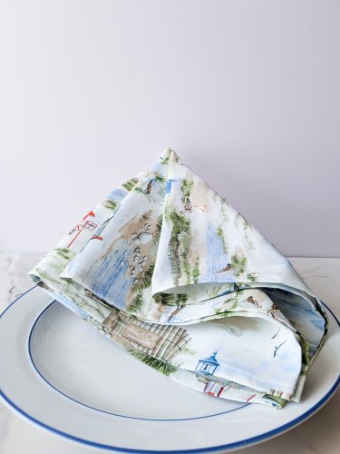 Lighthouse Napkins Handmade coastal kitchen decor ideas Nautical theme dining room accessories Unique lighthouse patterned home accents Eco-friendly reusable cloth napkins for summer Set of 4 handmade cotton napkins with lighthouses Soft cotton nautical napkins for beach house Washable handmade cloth napkins for coastal theme Premium cotton lighthouse napkins for dinner parties