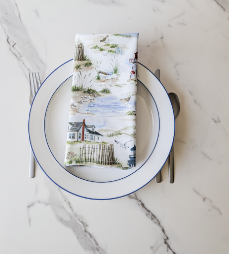 Lighthouse Napkins Handmade coastal kitchen decor ideas Nautical theme dining room accessories Unique lighthouse patterned home accents Eco-friendly reusable cloth napkins for summer Set of 4 handmade cotton napkins with lighthouses Soft cotton nautical napkins for beach house Washable handmade cloth napkins for coastal theme Premium cotton lighthouse napkins for dinner parties
