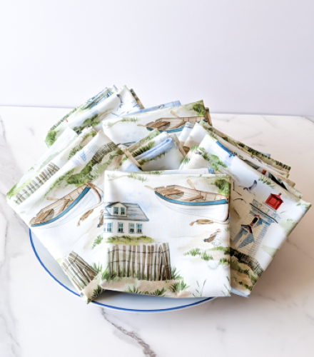 Lighthouse Napkins Handmade coastal kitchen decor ideas Nautical theme dining room accessories Unique lighthouse patterned home accents Eco-friendly reusable cloth napkins for summer Set of 4 handmade cotton napkins with lighthouses Soft cotton nautical napkins for beach house Washable handmade cloth napkins for coastal theme Premium cotton lighthouse napkins for dinner parties