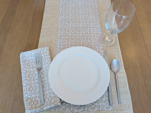 Beige Medallion Table Runner Napkin Set - Image 3