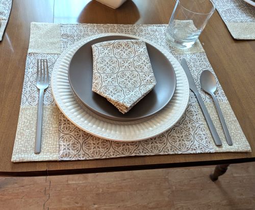 Beige Medallion Placemat Napkin Set - Image 2