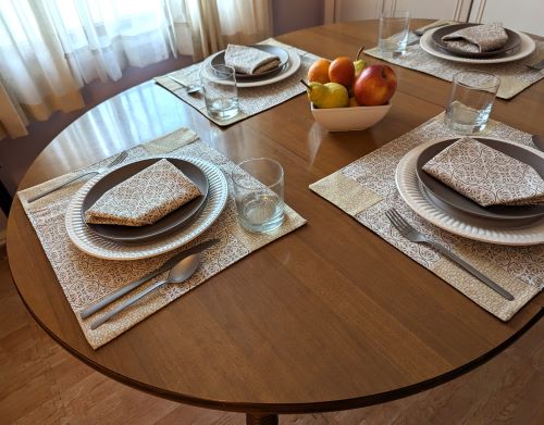 Beige Medallion Placemat Napkin Set - Image 3