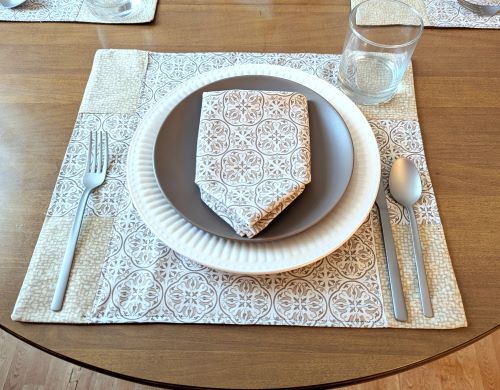 Beige Medallion Placemat Napkin Set - Image 5